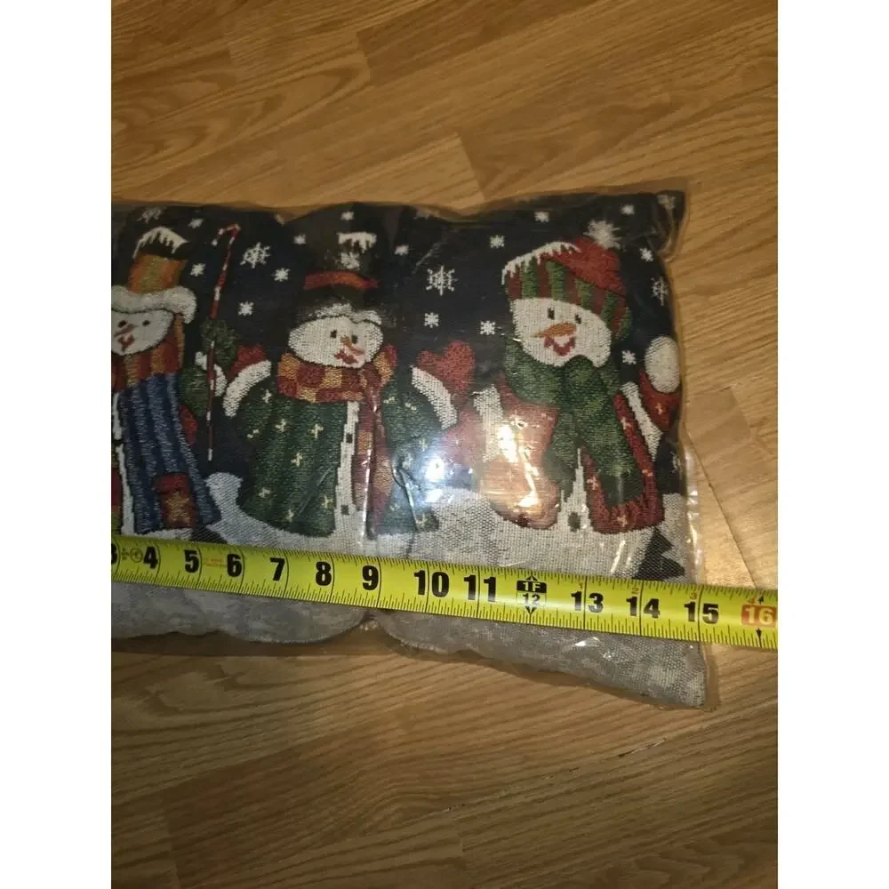 Vintage Christmas Snowman Tapestry Throw Pillow Holiday Accent Decor Festive